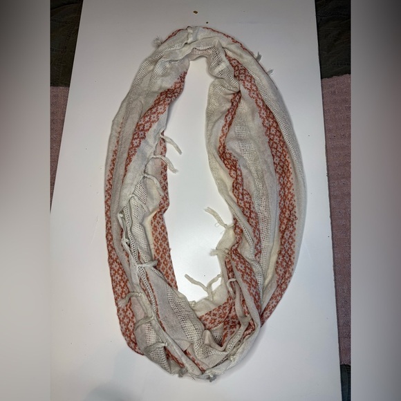 Fresh Press Cream and Brick Red Women's Lightweight Knit Infinity Scarf - Picture 1 of 5